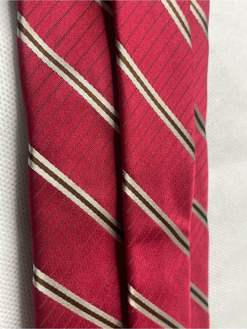 DKNY Champagne Gold Striped Burgundy Red Tie Classic Preppy Necktie Formal USA